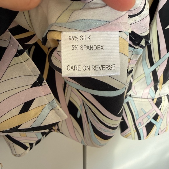 St. John abstract geometric silk blend blouse shirt - Picture 5 of 6